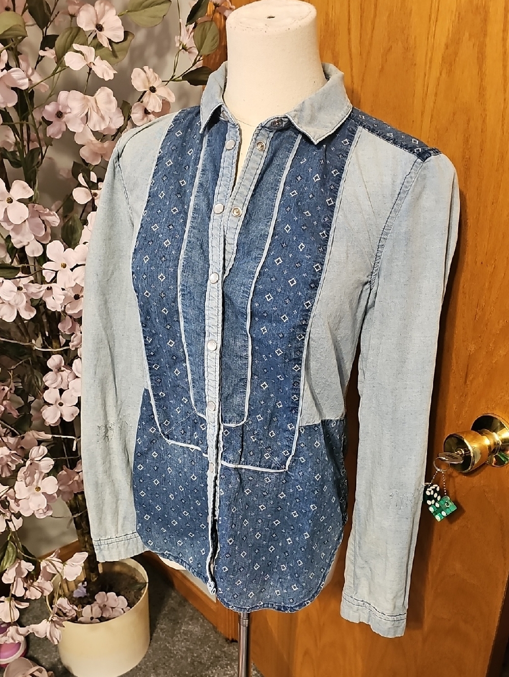Anthropologie Holding Horses Mx Print Denim Shirt